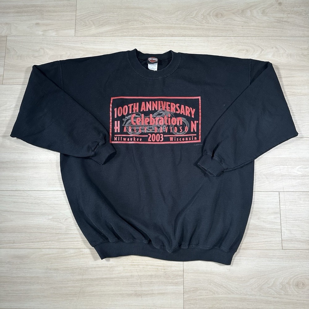 Vintage Harley Davidson Sweatshirt Mens XXL Black 100th Anniversary 90s USA Made